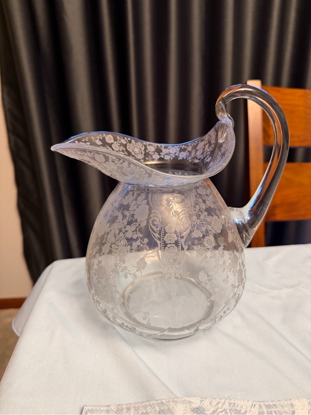 CAMBRIDGE ROSE POINT DOULTON ETCHED PITCHER RARE 9.5”